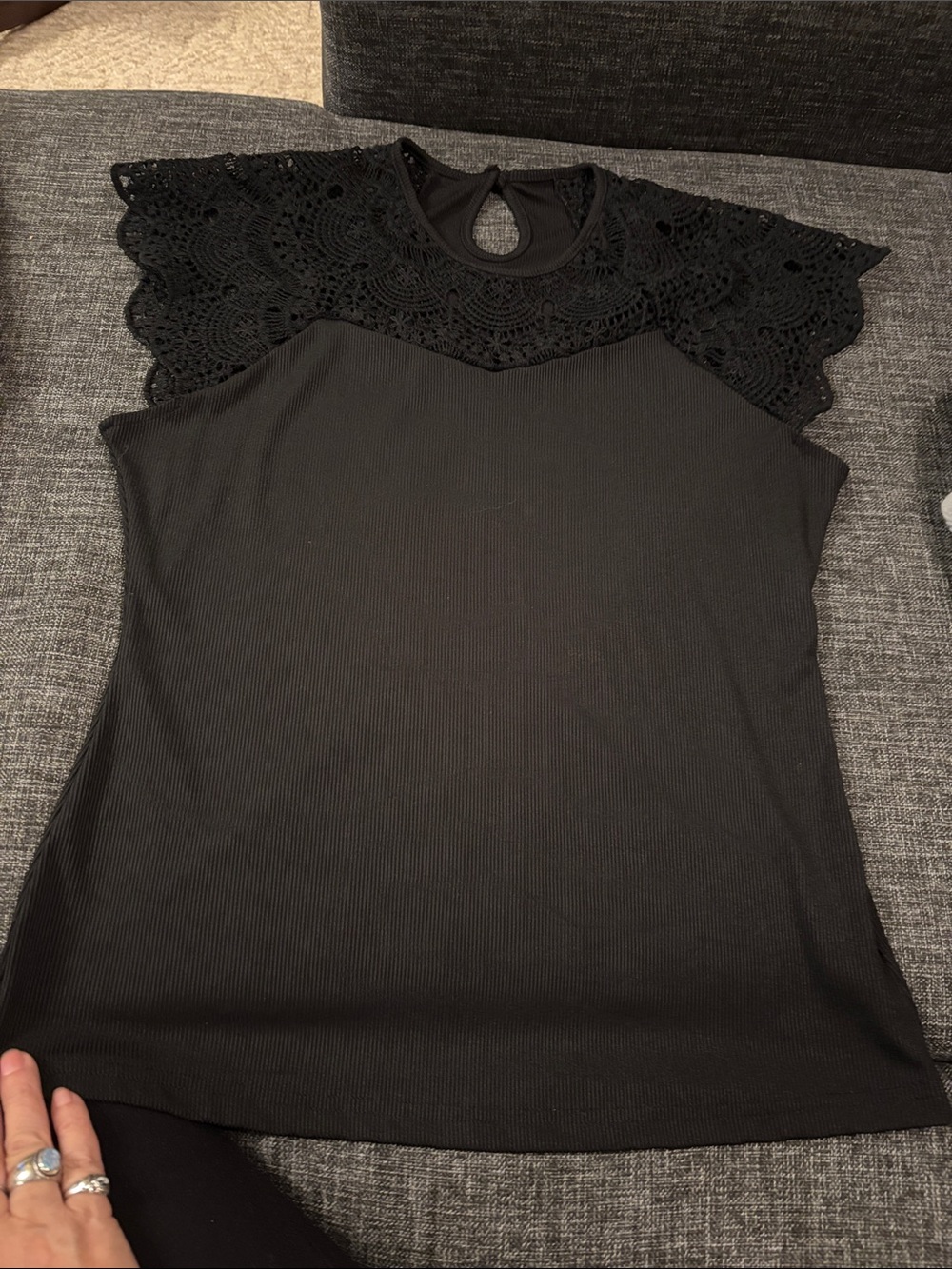 SHEIN Black Crochet Yoke Ribbed Tank Top
